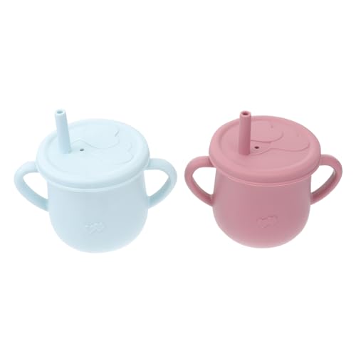 UKCOCO 2 piezas Vaso de para Pajita y Tapa de Antideslizante y Prueba de Caídas para Entrenamiento de Bebés de y Lavable Lavavajillas