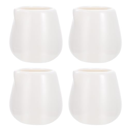 PRETYZOOM 4pcs Mini Cream Pitcher, 3oz Ceramic Cream Jugs, Multi-Purpose White Porcelain Pitcher for Creamers, Coffee, Milk, Sauces, Jam