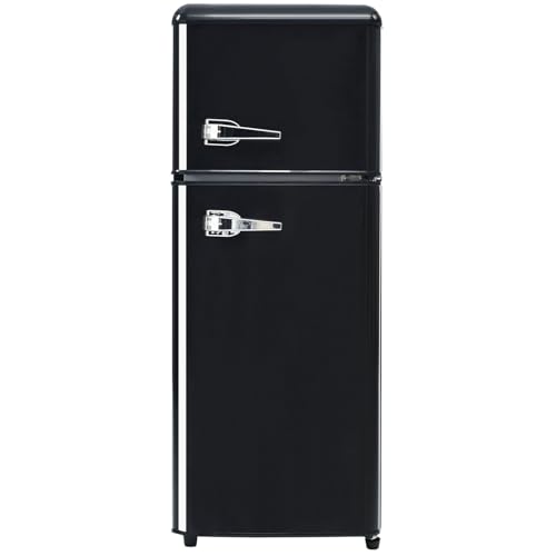 Frigorífico Retro Con Congelador De 92 L / 105,5 Cm X 41 Cm X 45,5 Cm Con Congelador De 28 L, Estantes En La Puerta Y Estantes De Vidrio. 116 Kwh/Año, -27 °c - 13 °c, Luz LED,Black