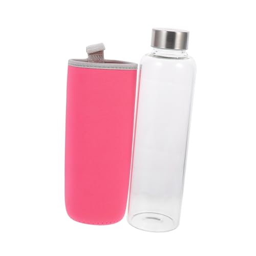 WATIIFUFU Portable Borosilicate Glass Water Bottle with Stainless Steel Tea Infuser and Insulated Red Sleeve Lightweight Heat-Resistant Travel Cup for Office Outdoor Fitness and Daily Use