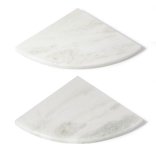 Koville 2 Pcs White Marble Corner Shower Shelves for Bathroom,