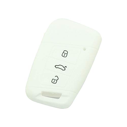 BROVACS Silicone Cover Protector Case Holder Skin Jacket Compatible with VOLKSWAGEN Passat B8 Magotan SKODA Superb A7 3 Button Smart Remote Key Fob CV9807 White