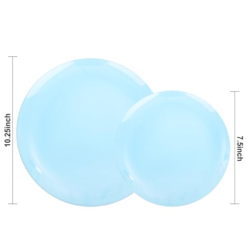 KIRE 60PCS Blue Plastic Plates Disposable - Heavy Duty Light Blue Plates Include 30Pcs 10.25” Dinner Plates and 30Pcs 7.5” for Dessert/Salad in Baby Shower/Picnic