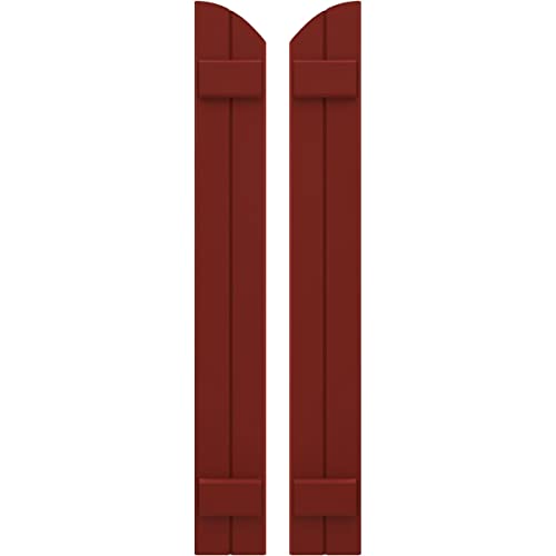 7"W x 43"H Americraft Two Board (2 Batten) Exterior Real Wood Joined Board-n-Batten Shutters w/Elliptical Top (Per Pair), Pepper Red
