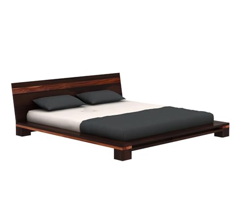 Image of Solid Sheesham Wood King Size Cot Bed Without Storage for Bedroom - Wooden King Size Cot for Bedroom - Solid Wooden Double Bed Palang for Home (Reck Honey)