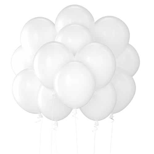 Matt Weiß Luftballons 12 Zoll 110 Stück Vakuumverpackte Partyballons aus 100% Naturlatex Heliumtaugliche Luftballons für Geburtstag Hochzeit Herbstparty Deko & Events