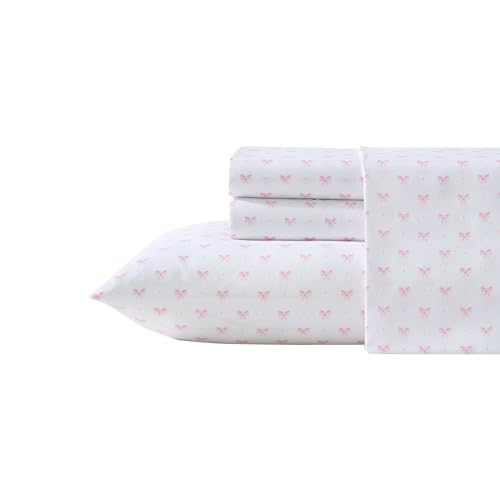 Laura Ashley Kids - Twin Sheet Set Ultra-Soft Microfiber Bedding with Fully Elastic Fitted Sheet Kids Bed Set with Pillowcase Easy Care Bedding (Lovely Bows)