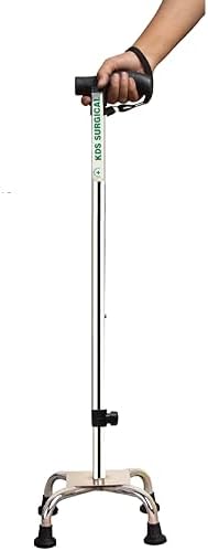 Kds Surgical 4 Leg Crome Hand Dori Height Adjustable Men/Women/Old Age People Walking Stick (38 inch)