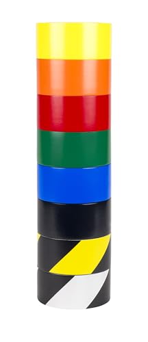 3M Caution and Safety Marking Vinyl Tape 5S Color Coding Pack - Variety Pack - High-Visibility, Colorful Hazard Marking - 8 Rolls/Case