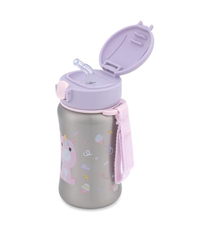 Image of Skip Hop Toddler Sippy Cup with Straw, BPA-Free, Holds 12 oz. Stainless Steel Straw Bottle, Besties Squad, Unicorn