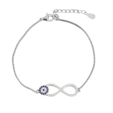 925 Sterling Silver Evil Eye Infinity Bracelet with Blue Crystal and Cubic Zirconia | for women and girls | 925 hallmarked | *6 month warranty with | Certificate of Authenticity