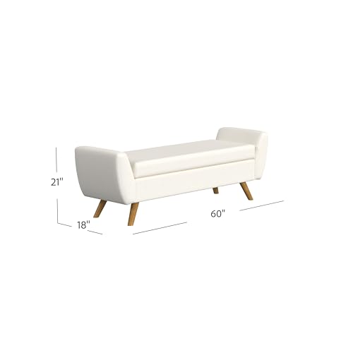 Image of HomePop 60 inch Modern Storage Bench with Wood Legs - Cream Woven