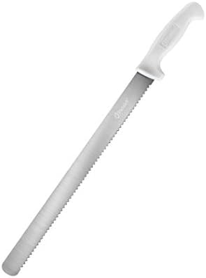 Bleteleh Extra-Long 15-Inch Blade Slicing Knife Serrated Edge, White Handle