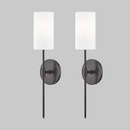 DLHH Lámpara de Pared Industrial de 2 Piezas, Estilo Vintage, Estilo Lineal, Alargada, con Pantalla de Tela cilíndrica Blanca, lámpara de Pared de Metal con cableado rústico Americano,