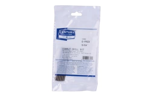 Image of Century Drill & Tool 26809 Cobalt Drill Bit, 9 /64 inch, Pro Pack of 6 | Straight shank, 2-7 /8 inch overall length, 135 point, cuts stainless steel, hard metals & metal