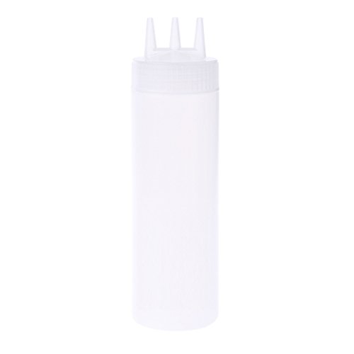 OTGO 3 Hole lid Plastic Squeeze Bottle Condiment Dispenser Sauce Vinegar Oil Ketchup,12 Oz,16 Oz, 24 Oz Optional (24oz, White)