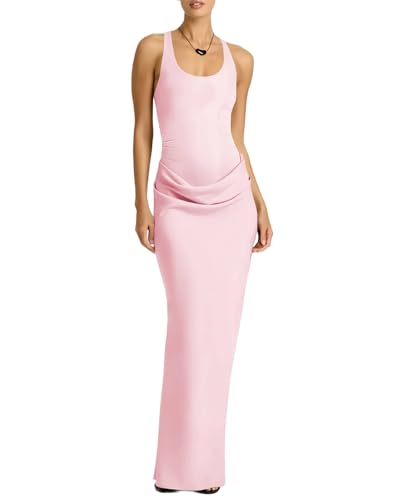 Doweha Women‘s 2026 Casual Summer Sleeveless Drop Waist Ruched Tank Long Dress Sexy Pastel Elegant Going Out Wedding Guest Maxi Dresses Pink M