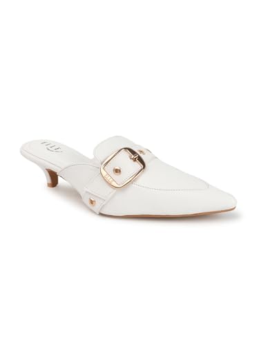 Image of ELLE Women Elegant Buckle Kitten Heel Slip-On Mule