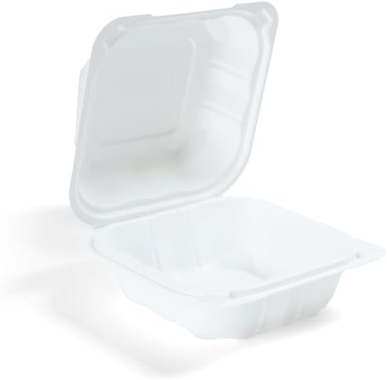 Plastic Clamshell Container - Disposable Takeout Container [1-Compartment, 6x6x3, 250-Pack] Hinged Lid, Microwave Safe, Recyclable