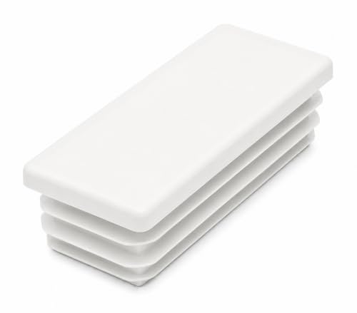 Image of (Pack of 4) Rectangular Plastic Plugs 1-3 /16 inch x 3-5 /32 inch (30 x 80 mm), Matt Tube Inserts, Fence Post Caps, Pure White RAL 9010