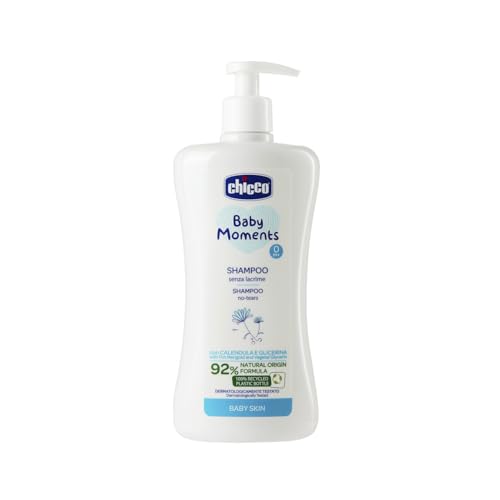 Chicco Baby Moments Shampoo, Made from 92% Natural Origin Ingredients, Dermatologically and Ophthalmologically tested, Suitable for Sensitive Skin, 100% Recycled Plastic Bottle, 500ml