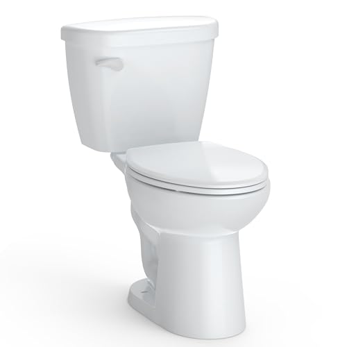 Two-Piece Elongated Toilet, 1.28 GPF Powerful Single Flush Toilet, 16" Universal Height with 19" Extra Long Bowl & Soft Close Seat, 12 Inch Rough In, White