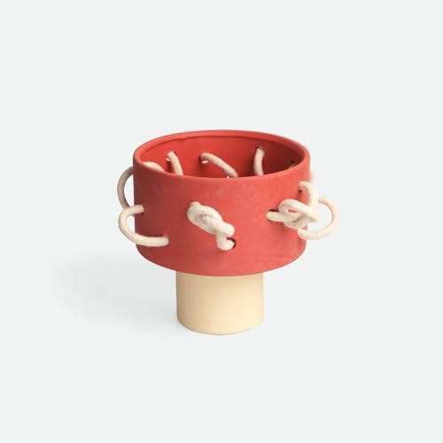 Vase en céramique beige à large ouverture et corde décorative - 7
