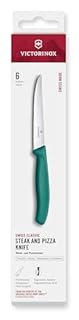 Victorinox Set di Coltelli Bistecca e Pizza Professionali Swiss Classic, 6 Pezzi, Coltelli da Tavola, Lame Affilate Ondulate, 11 cm, Manici in Plastica, Verde