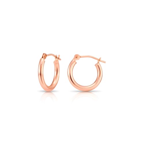 Image of 14K Rose Gold Classic Shiny Polished Round Hoop Earrings, 2mm tube