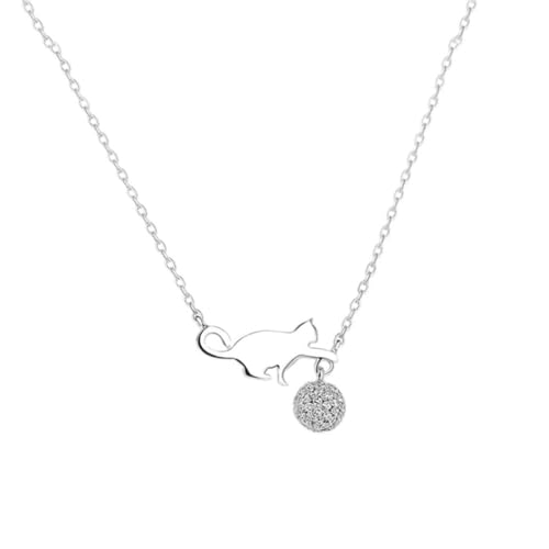 Collier micro-ensemble chat 925 argent, pendentif boule de jeu minimaliste pour femme