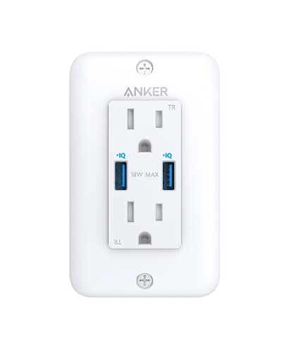 Anker USB Wall Outlets Charger, PowerExtend USB Wall Outlet, 2-Outlets and 2 USB-A,PowerIQ for iPhone Xs/XS Max/XR/X, Galaxy, easy Installation, Wall Plate Included, ETL Listed