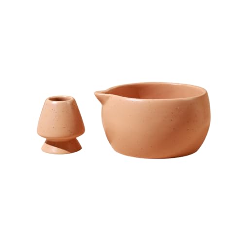 Image of Craftribal Handmade Ceramic Solid Matcha Bowl with Whisk Holder - Pottery Chawan for Japanese Tea Ritual, Matcha Lovers & Gifting|Bowl - 5.5 inches|Holder-2.5 inches|Color-Brown