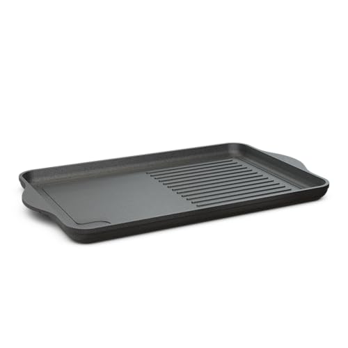 Große Aluguss Grillplatte Induktion 49x29 cm I Beschichtete Bratplatte Induktionskochfeld I Grill Grillaufsatz für Herdplatte I Herd Plancha antihaft I Induktionsfähige Grillpfanne I Steakpfanne