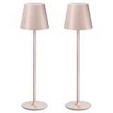 UPXNBOR LED Tischlampe Kabellos 2 Stück, Dimmbare Nachttischlampe Touch, Akku Tischleuchte Kabellos, Indoor Outdoor Tischlampe Akku, 3-stufig Warmlicht, IP54 Wasserdicht, Vollmetallgehäuse, Beige-Rosé