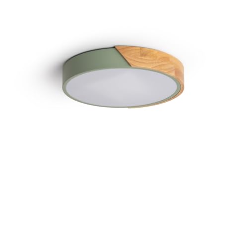 LEDKIA LIGHTING - Plafoniera LED soffitto per Soggiorno, Cucina, Bagno 18W | CCT Selezionabile | Ø320 mm Circolare | Ideale per Soggiorno, Cucina, Bagno | Metallo e Legno, Verde
