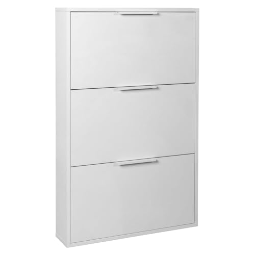 Composad | Zapatero Slim de la línea Espresso con 3 solapas, zapatero ahorrador de espacio, para entrada, trastero, zapatero, (LxAxP) 65 x 105,5 x 15 cm, color blanco, fabricado en Italia
