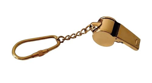 Gold Antique Metal Security Guard Whistle Brass Keychain2