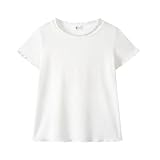 [Miipat] 子供服 女の子 半袖 tシャツ キッズ 子供 夏服 トップス カットソー フリル リブ 無地 可愛い 涼しい ストレッチ 90-120cm (ホワイト,120)