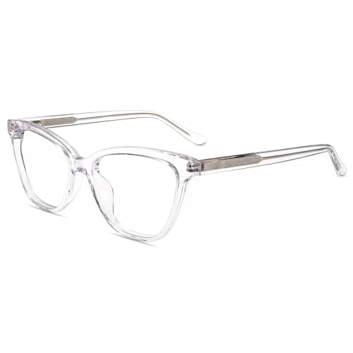 Image of Firmoo Blue Light Blocking Glasses for Computer Reading Womens Cat Eye Acetate Frame Spring Hinge 0.0x Clear