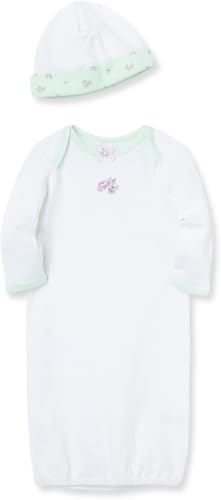 Image of Little Me Clothes for Baby Girls' 2-Piece Nightgown and Cap Set 100% Cotton with Elastic Bottom, Baby Essentials, 0-3 Months