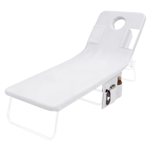Frienda 1 Pcs 35.5x74.8 Large Towel Cover for Tanning Chair with Face Hole Oversized Beach Pool Lounge Seat Cover Towel with Pocket Patio Furniture for Summer Pool Outdoor Chair Not Included