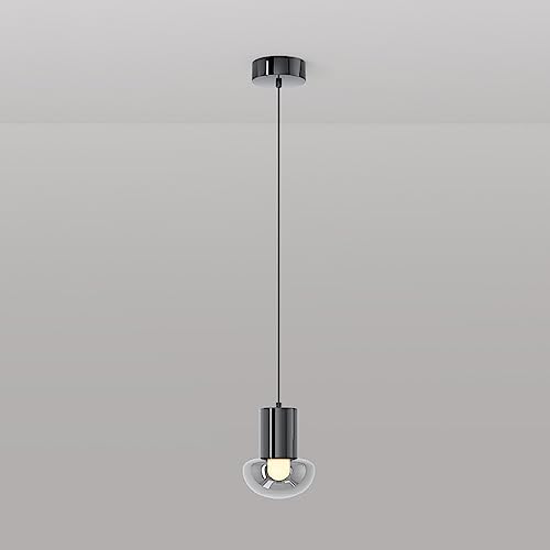 Chandelier mini pendant chrome et noir, suspension contemporaine pour plafond bas