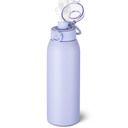 Image of Insulated Water Bottle 24 oz with Dustproof Lid, Carry Handle & Tea Infuser, BPA-Free & Leakproof, Stainless Steel Water Bottles Ideal for Fitness, Hiking, Office & Outdoor Use (Light Purple)