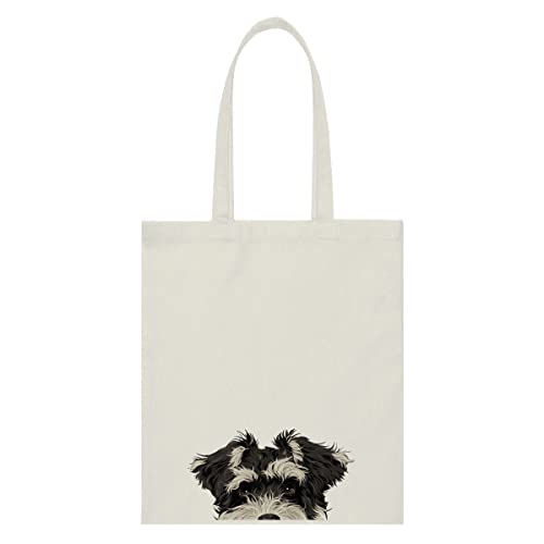 WIRESTER Reusable Canvas Tote Bag for Women Girls, Beach Bag, Grocery Shopping Bag, Shoulder Bag, Travel Tote Bag - Schnauzer Puppy Dog