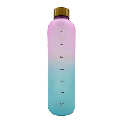 ウォーターボトル1000ml 水筒 1リットル 大容量 Tritan製 直飲み 目盛り付き 漏れ防止 BPAフリー 耐冷耐熱 運動 スポーツ プラスチック クリア 軽量 四季通用 子供 大人 女の子 男の子 アウトドア おしゃれ ギフト (ピンク&ブルー)