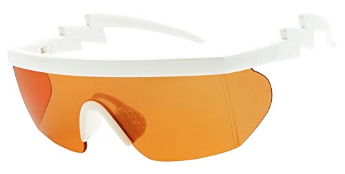 Image of ShadyVEU Semi Rimless Neon Rainbow Sunglasses Mirrored Lens UV Protection 80s Retro Rave Shades Crooked ZigZag Bolt Arm