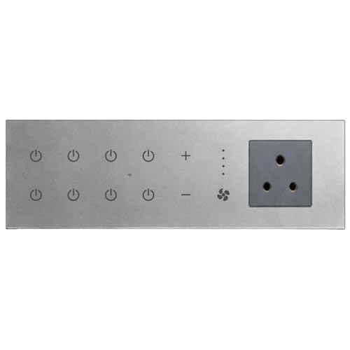 Image of Smarteefi WiFi Glass Touch Smart Switch Board| Toughened Glass| 9 Ports (7 Switch + 1 Regulator + 1 Socket)| Guaranteed Schedules| Compatible with Alexa, Google Home (Grey, FT81-8M-262mmx90mmx40mm)