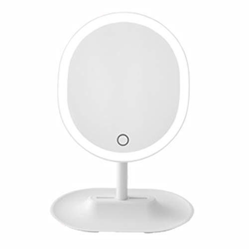 Preisvergleich Produktbild FLAMEER Runder Kosmetikspiegel Schminkspiegel 90° Schwenkbar Tischspiegel mit LED Beleuchtung und 5-facher Vergrößerung - Weiß