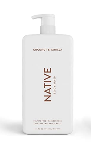 Native Gel de ducha para mujer y hombre, sin sulfatos, sin parabenos, sin colorantes, con ingredientes limpios de origen natural, botella de 1020 ml con bomba – 1 unidad (coco y vainilla)