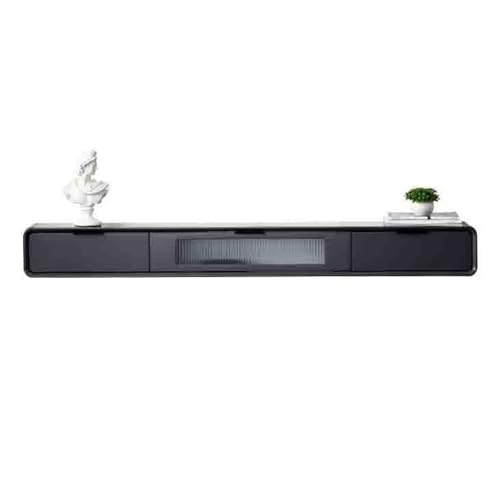 Mueble de TV flotante, soporte para TV de pared de estilo moderno, estantes flotantes con puerta de cristal y cajones, armario de almacenamiento flotante para subtelevisores (Grigio, 200 x 24 x